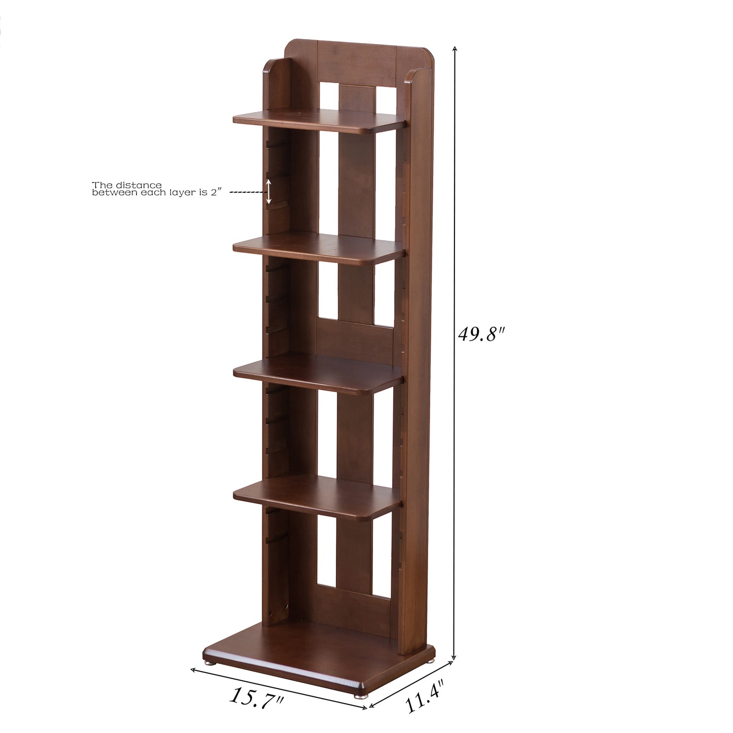BALANBO USA 4-Tier 15.7" Wood Shelving,Open Narrow Bookshelf with Adjustable Shelves, Easy Assembly Bookcase Farmhouse Shelf for Small Spaces Bedroom Office Living Room Indoor,Tall, Brown