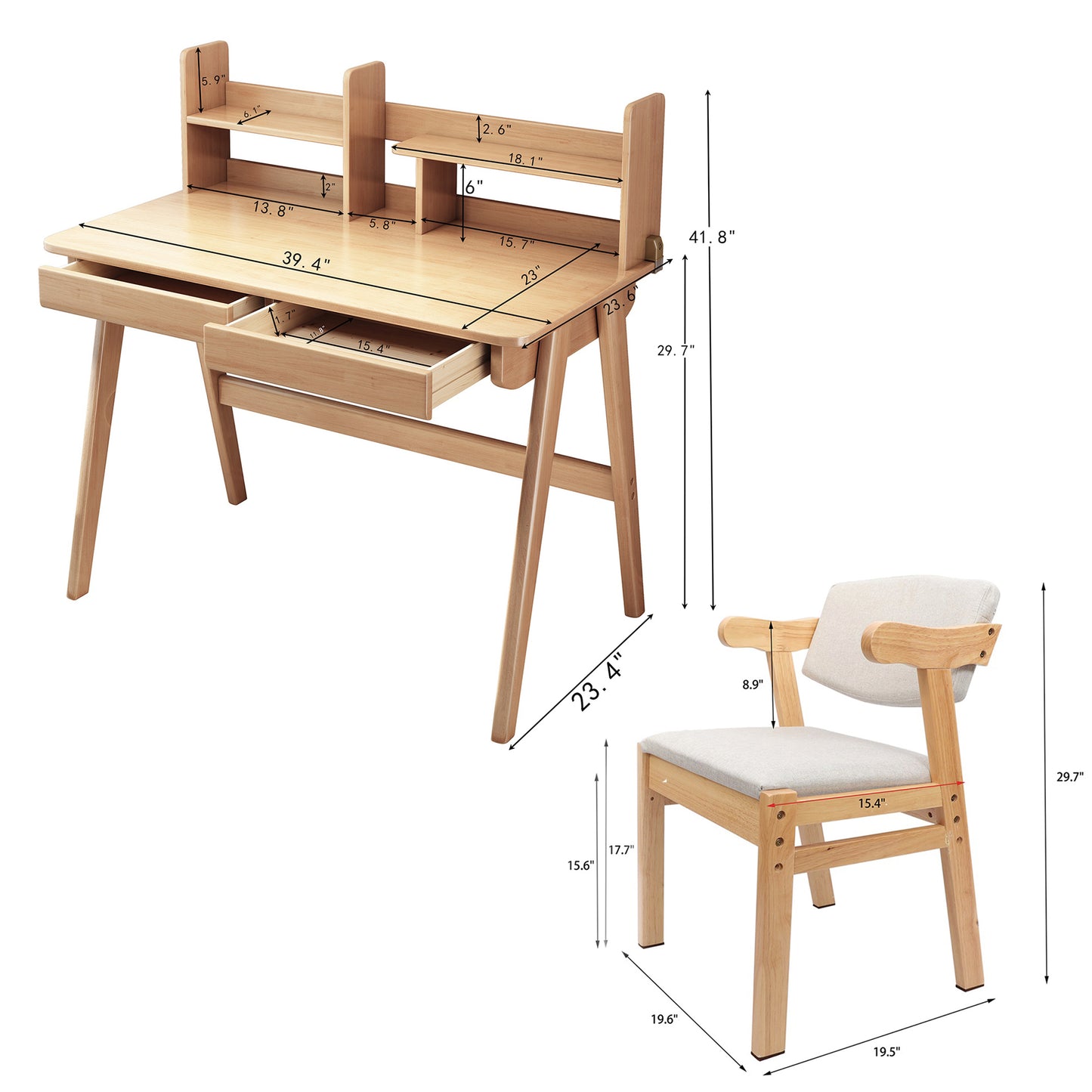BALANBO Kids Desk and Chair Set, Wooden Study Desk for Kids with Shelves, 2 Storage Drawers, Student Writing Table Computer Desk Workstation, Kids Desk for Study Room, Bedroom, School, Nature