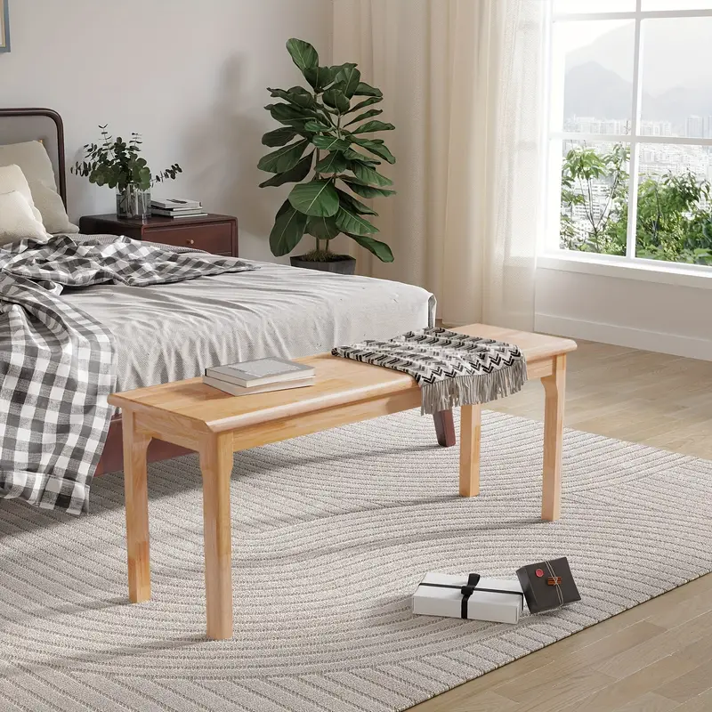 Indoor Wooden Living room Dining Bench, Natural Wood Kitchen Entryway Bench with Armless Design