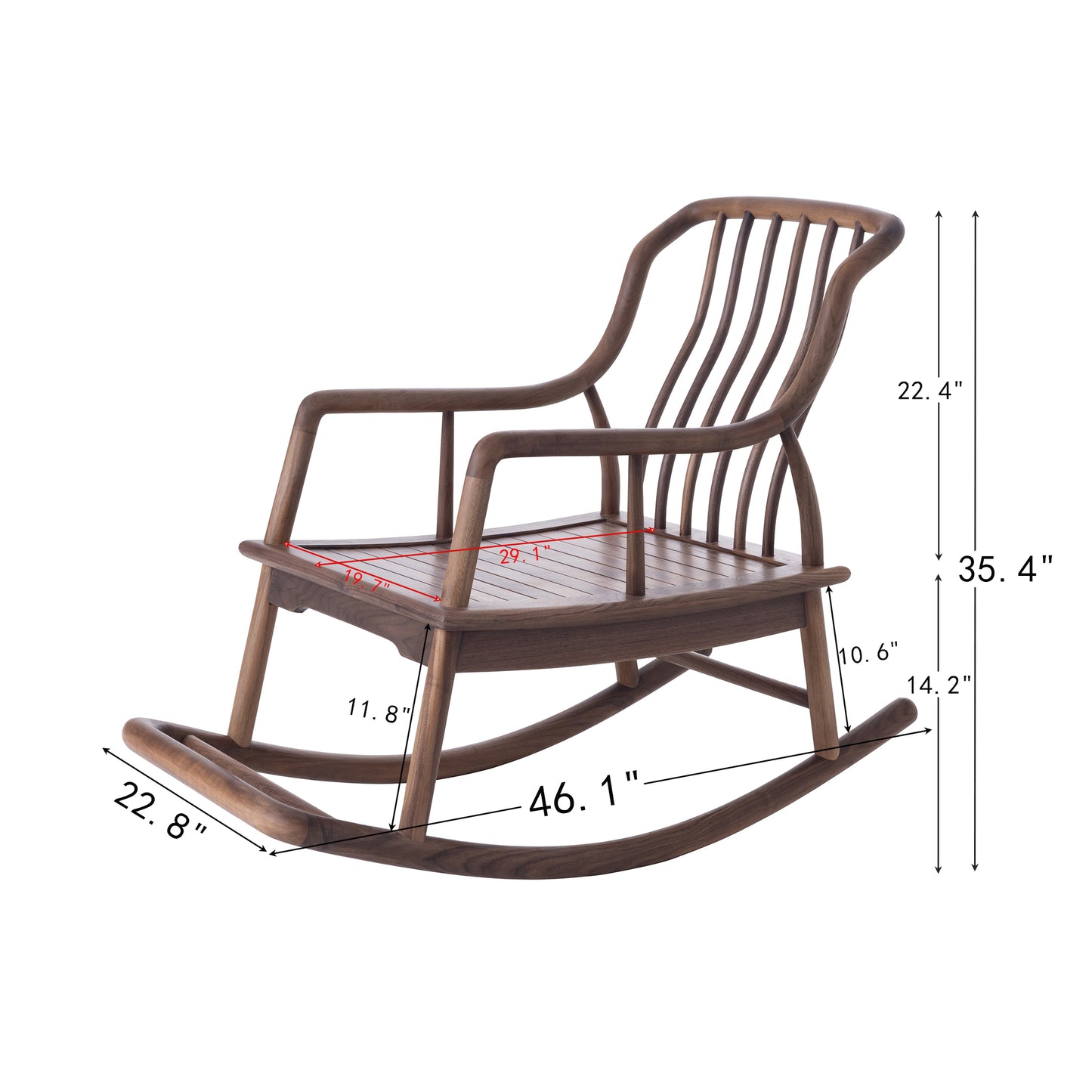 Rocking Chair Black Walnut Wood Rocker Outdoot & Indoor,High Back Padded Seat Rocking Armchair with Backrest and Cushion for Garden,Patio,Backyard,Bedroom,Walnut