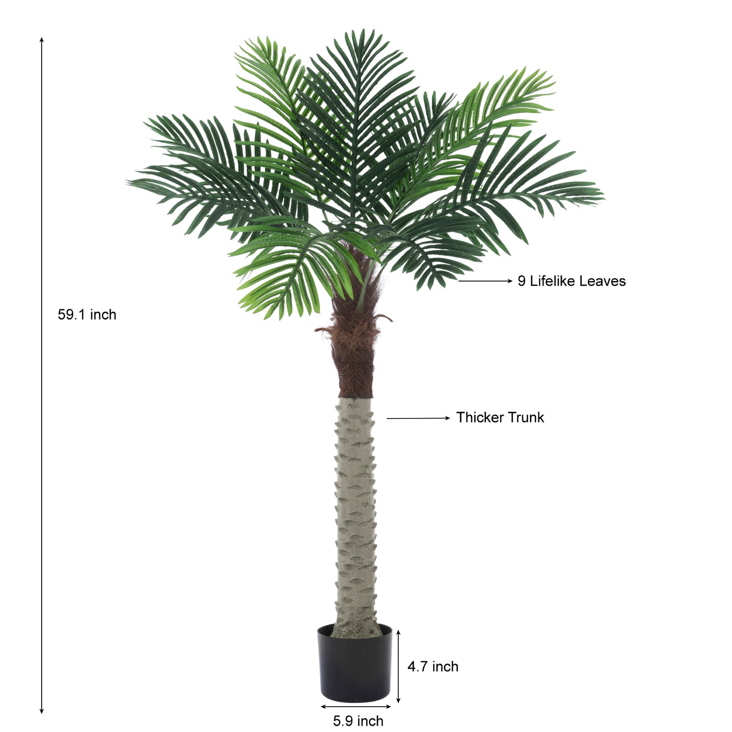 BALANBO Artificial Phoenix Palm Tree, Faux Coconut Silk Palm Tree with Fruit for Outdoors Indoor Decor, Black Plastic Pot