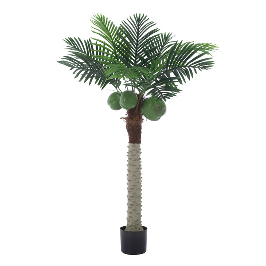 BALANBO Artificial Phoenix Palm Tree, Faux Coconut Silk Palm Tree with Fruit for Outdoors Indoor Decor, Black Plastic Pot