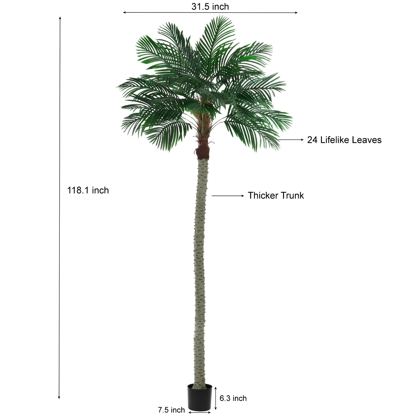 BALANBO Artificial Phoenix Palm Tree, Faux Coconut Silk Palm Tree with Fruit for Outdoors Indoor Decor, Black Plastic Pot