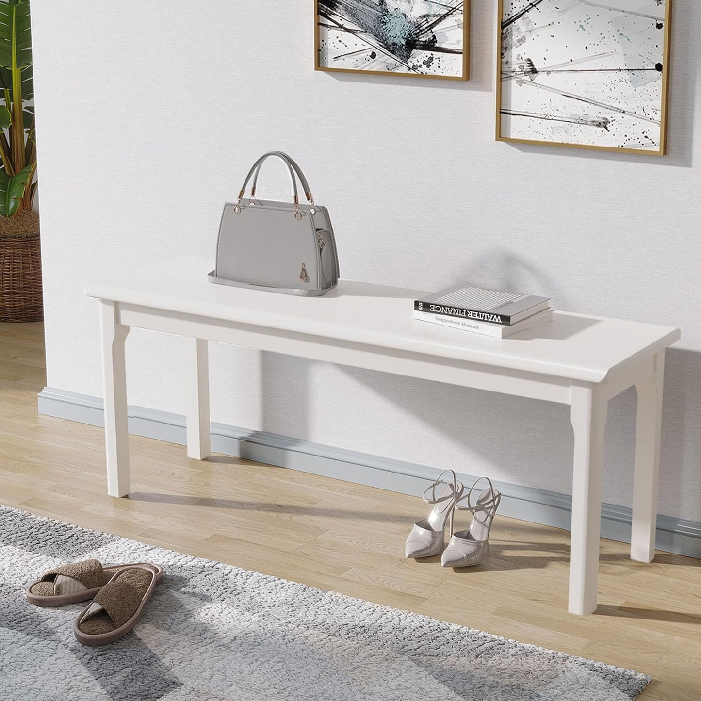 Indoor Wooden Living room Dining Bench, Natural Wood Kitchen Entryway Bench with Armless Design