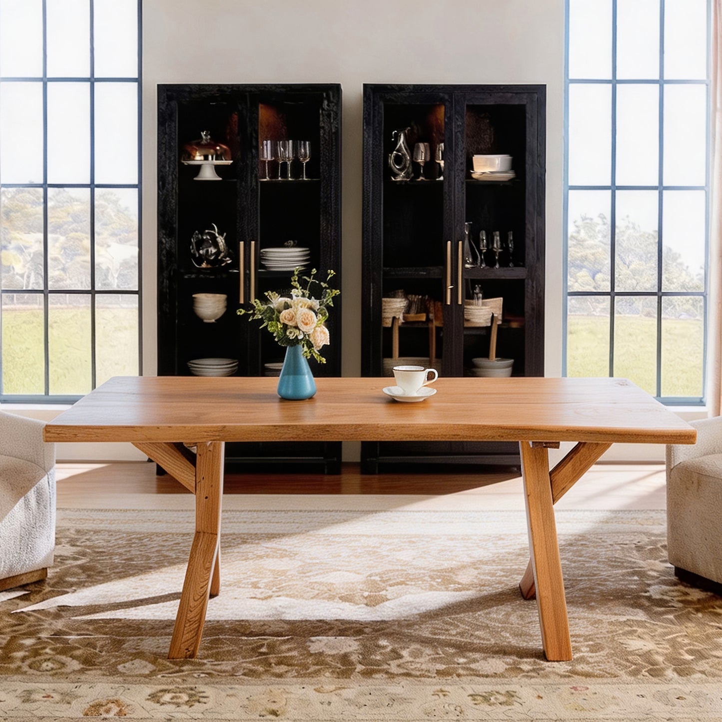 Live Edge Solid Wood Dining Table for 6-8, Rustic Kitchen Table